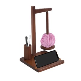 Yarn Holder Magnetic Wooden Wool Yarn Holder Crochet Yarn Spinner Large Wool Holder Magnetic Yarn Ball Holder Stand with Crochet Cup & Phone Stand, for Crochet Lovers Crocheting & Knitting (Retro)