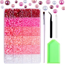 ISYINGTW 9960Pcs Pink Pearls Rhinestones, Flatback Pearls for Crafts Tumblers Shoes Nails Face Art, Assorted Size 3/4/6/8mm Craft Half Pearls（Pink）
