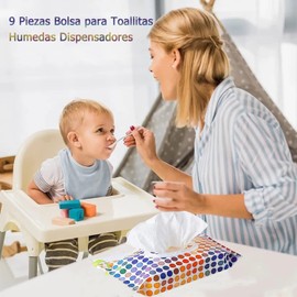 9 Piezas Bolsa para Toallitas Humedas Dispensadores Reutilizable de Toallitas para Bebés, Rellenable Porta Toallitas, para Familias/Viaje/Exteriores