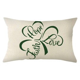 Ogiselestyle St Patricks Day Clover Throw Pillow Cover, 12 x 20 Inch Shamrock Hope Faith Love Cushion Case Decoration for Sofa Couch