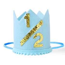 BAOBAOJOY 1/2 Blue Birthday Crown for Boys, Cute Birthday Party Crown Hat for Boys and Girls, Birthday Party Decorations(1/2 Blue Hat)
