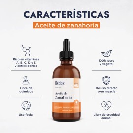 Aceite Puro de Zanahoria Puro Virgen Antioxidante Tipo de Piel Sensible Hebbe Cosmetics 50ml
