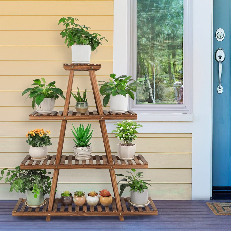 Ufine 4 Tier Wood Plant Stand Indoor Outdoor A Frame
