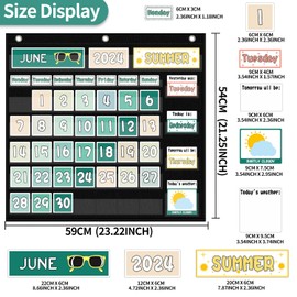 Classroom Calendar Pocket Chart Display And Weather Station Set-Groovy Classroom Decor,Class Calendar Kit for Classroom Organization,Bulletin Board and Home School (Black)