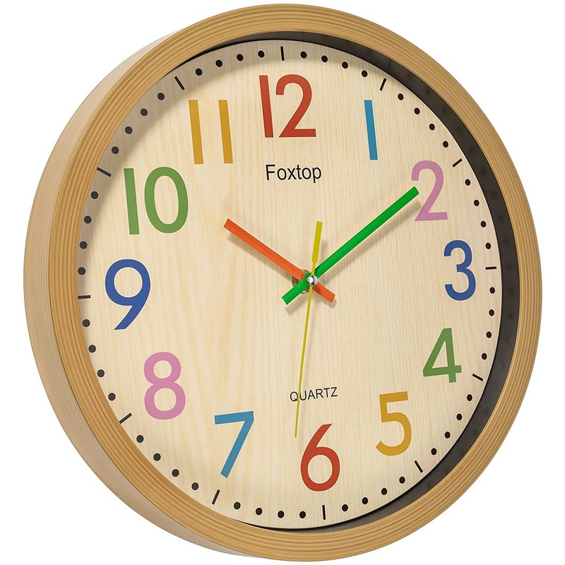 Foxtop Modern Children's Wall Clock, 30 cm, Silent Non-Ticking Wall