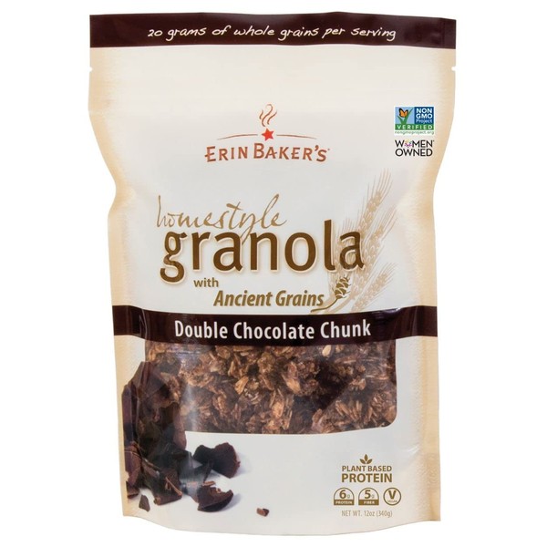 Erin Baker's Homestyle Granola, Double Chocolate, Ancient Grains, Non-GMO, Cereal, 12-ounce bags (Pack of 6)