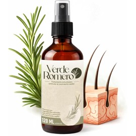 Verde Romero - Tratamiento de Romero para Crecimiento de Cabello y Reparación de Pelo Dañado - Con Aminobiotina, Extracto de Chile y Multivitamínico - Repara y Nutre desde la Raiz (Grande 120ml.)