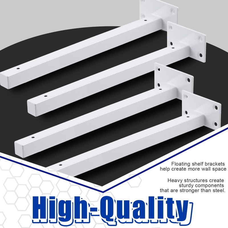 Glarks 4 Pack 12 Inch White Shelf Brackets, Industrial Floating