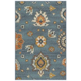 Maples Rugs Fleur Contemporary Motif Kitchen Rugs Non Skid Accent Area Carpet [Made in USA], Blue/Multi, 2'6 x 3'10