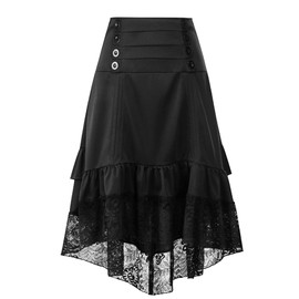 Victorian Steampunk Skirt for Women Gothic Vintage Plus Size High Low Cosplay Costume, black