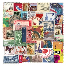 50Pcs Vintage Stamp Stickers, Retro Travel Sticker for Teens Adults, Waterproof Vinyl Stickers for Scrapbook Laptop Water Bottle Skateboard