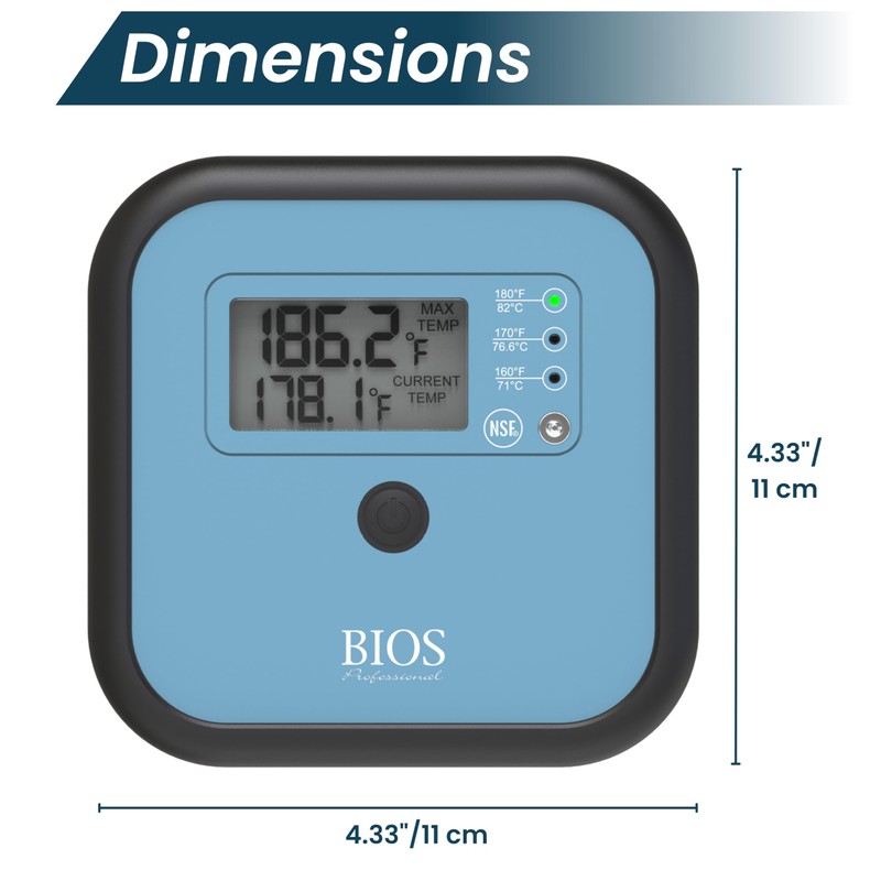BIOS Professional Commercial Dishwasher Thermometer, Large Digital Display: Current &