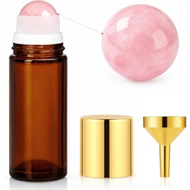 50ML Rose Quartz Roller Bottle for Castor Oil, Amber Glass Roll On Bottles | Ball Applicator for Essential Oils and Perfume, Refillable, Leak-Proof,