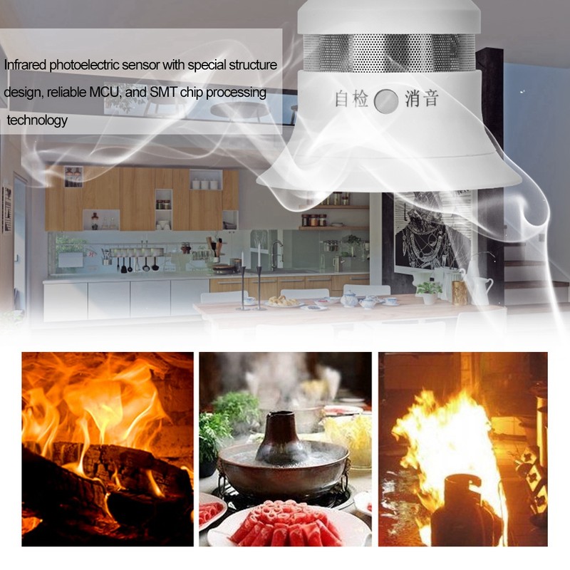 Independent Photoelectric Sensor Smoke Fire Detector Security Alarm