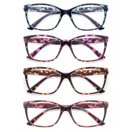 OLOMEE Reading Glasses Women Large Readers +1.25 Lightweight Stylish Cheaters for Big Face Tortoise Shell Wide Frame W/Comfortable Fit 4 Pack