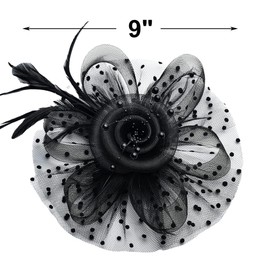 Fascinators Hat Kentucky Derby Tea Party Headwear for Women Girls Flower Mesh Ribbons Feathers Headband (US, Alpha, One Size, Black)
