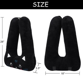 MissSoul Kids Travel Pillow for Car Seat with Hand Muff, Cartoon Neck & Headrest Seat Belt Pillow for Car Road Trips Long-Distance Travel Sleeping Pillow for Adults and Children, Black Cat