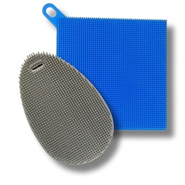 Silicone Dish Sponge Dish Scrubber (Oval and Square) - Dual-Sided, Food Grade Silicone Sponges for Dishes and Housecleaning 2-Pack