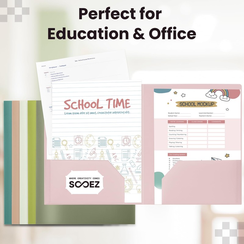 Sooez 6Pack Folders with Pockets, Pocket Folders with Extra Labels,