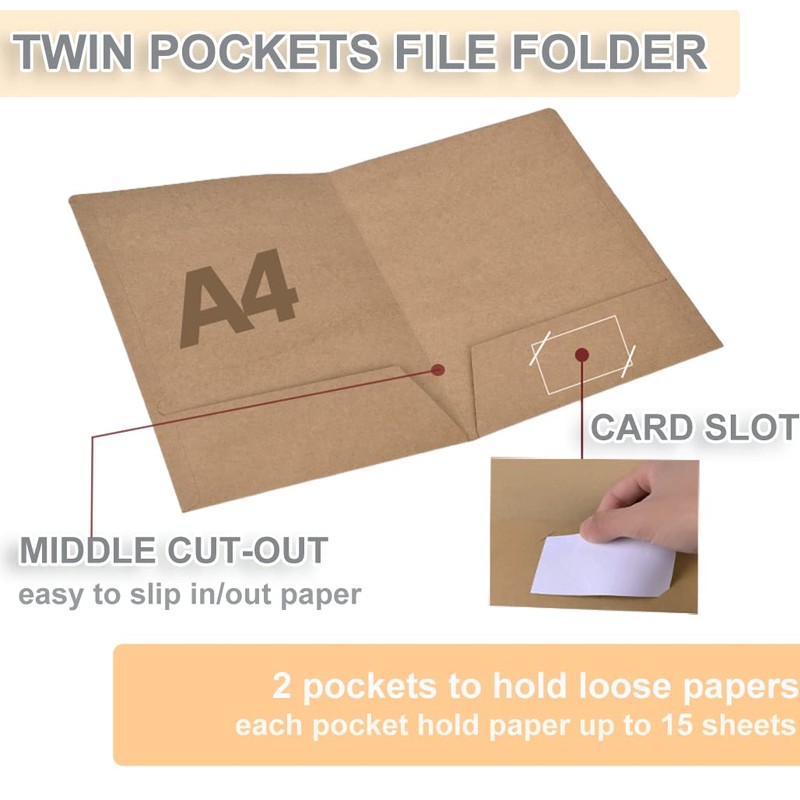 Pack of 10 A4 Cardboard Presentation Folders with Pocket, Document