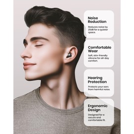 Ear Plugs for Sleeping Noise Cancelling, Hearing Protection Reusable Earplugs with 25dB Noise Reduction, 4 Sizes and Silicone Cord - Easy to Carry for Sleep, Focus, Concerts, Work, Study, Black | EURPMASK Choose the color of europe