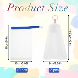 10 PCS Soap Bags and 2 PCS Face Foaming Net, Mesh Soap Saver Bag with Drawstring, Soap Nets Soap Pouch Saver Bag for Shower Bath Washing Cleanser Foaming