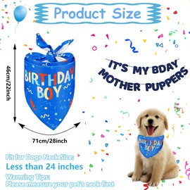 Dog Birthday Bandana, Dog Birthday Bandana Set, Triangle Scarf Triangle, Happy Birthday Banner, Dog Scarfs Bandanas for Medium Large Dogs Pets Birthday Party Supplies (Blue, Birthday Boy)