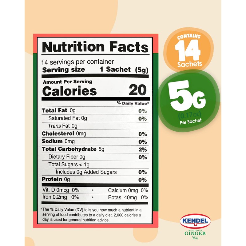 Kendel Instant Ginger Teas (Ginger-Tumeric Unsweetened, 14), Caffeine Free, Soothing