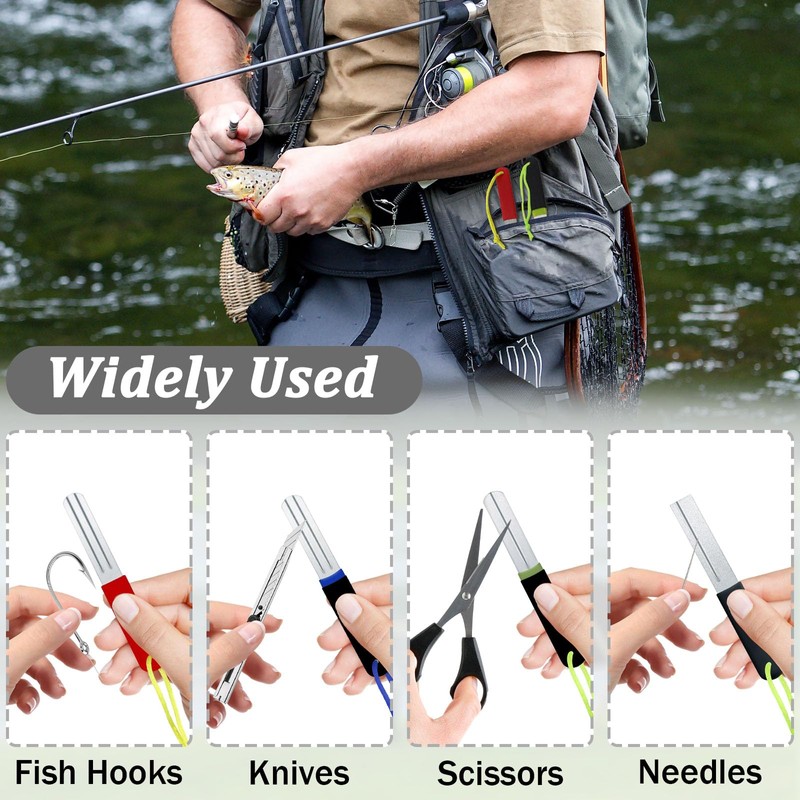 Realand 4 Pack Fishing Hook Sharpener, Double Sided Diamond Fish
