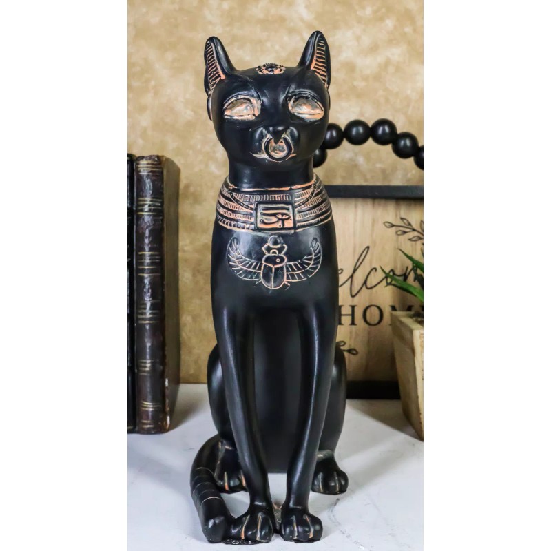 Ancient Egyptian Goddess Bastet Statue In Rustic Clay Finish Temple
