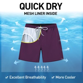 Arcweg Men's Swimming Shorts Mens Swim Trunks with Zipper Pockets Swim Shorts Mesh Lining Board Shorts Surfing Quick Dry Purple