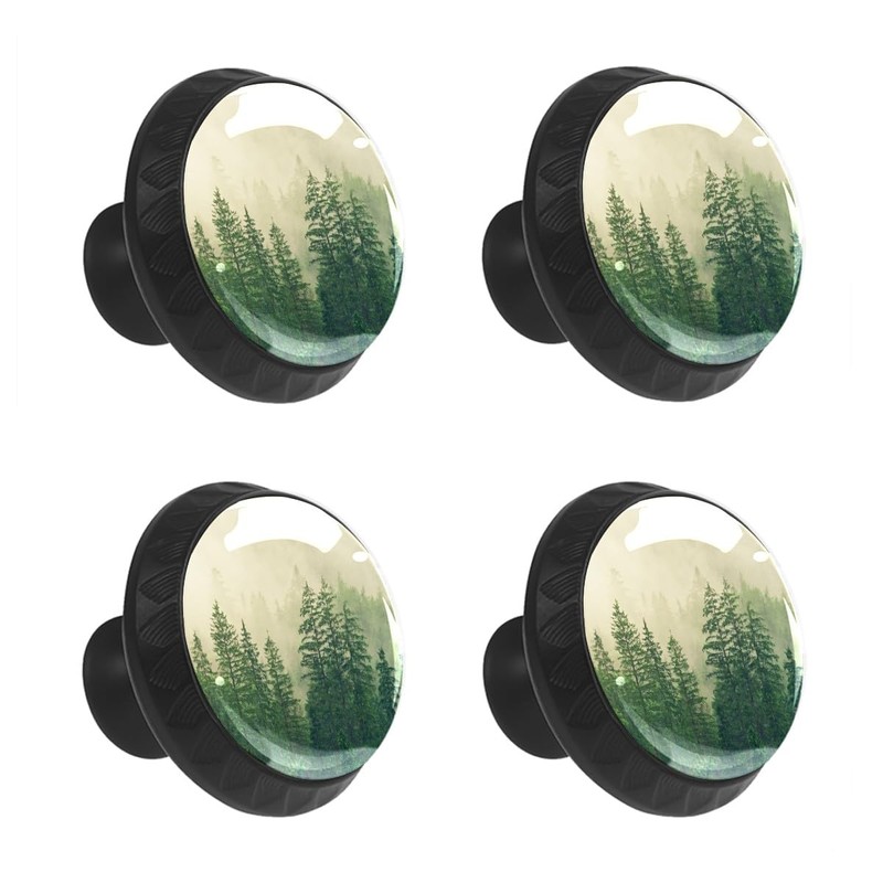 Genhuyiz 4 Pcs Drawer Pulls Green Forest Cabinet Knobs Round