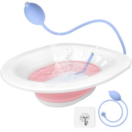 DEANIC Sitz Bath for Toilet Hemorrhoids, Postpartum Care, Collapsible Sits Bath Tub for Hemorrhoids Treatment, Yoni Steam Seat Basin, Bain de Siège Femme, Elderly Sit Bath with Flusher Pump (Pink)