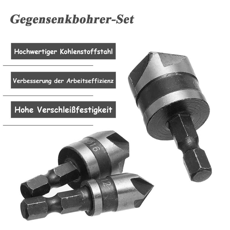 Mesee Set of 3 90° Countersink Drill, 5 Flute Countersink