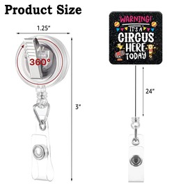 Sixrip Warning It's A Circus Here Today Retractable Glitter Badge Reel with Alligator Clip, Funny Monkey Badge Holder Gifts for Nurse Health Care Medical Professional Circus Lover Teacher