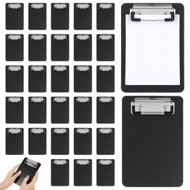 30 Pack Mini Clipboards, 4 x 6 Inch Plastic Memo Clipboards with Low Profile Clip, Pocket-Sized for Notepads, Receipts, Tickets, Suitable for Office, Restaurant, Home Supplies, Black