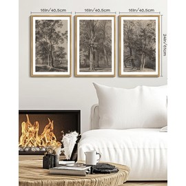 PHOPAGO Vintage Tree Framed Wall Art Large 16x24in Retro Forest Wall Decor Nature Wilderness Sketch Paints Modern Bedroom Living Room Decor - Natural Framed