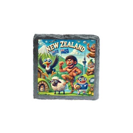 New Zealand Souvenir Slate Coaster – Maori Culture and Kiwi Wildlife-Inspired Drink Coaster – Natural Stone (slco-kf25-2670)