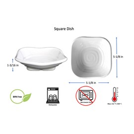 Lucy Star Melamine Square Dish Deep Plate, White, Curved Edge, 10-pcs per case (5-1/8" X 5-1/8")