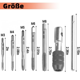 Tap Set, 5 Pieces M3 M4 M5 M6 M8 Hand Tap Wrench Set, T Handle Tap Wrench Ratchet, Tap Tool Holder, with Adjustable T-Handle Tap Wrench
