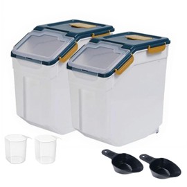 RUIAN 2Pcs Large Flour Storage Container Bin 25Lb Airtight Rice Storage Containers with Wheels Seal Locking Lid, BPA Free with Measuring Cup&Scoop for Flour, Rice, Grain(Blue)