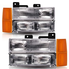ISHARINGAUTOPARTS Headlights Assembly for 1994 1995 1996 1997 1998 Chevy Silverado Tahoe Suburban C/K 1500 2500 3500 NOT For GMC Replacement Headlamp w/Bumper Lights