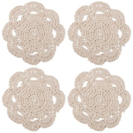 GORGECRAFT 6Pcs Round Cotton Lace Coasters 15cm Crochet Table Placemats Vintage Small Handmade Crocheted Doilies Cup Mat for Wedding Tea Party Table Decoration Dining Room Beige