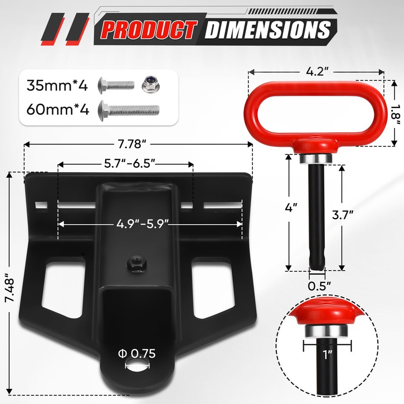 Zero Turn Lawn Mower Hitch with 2" Receiver, 6mm Thicker