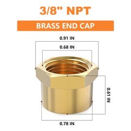GASHER 3/8"NPT Brass Pipe Cap, NPT Female Thread Socket Pipe End Cap Plugs Fitting 10PCS