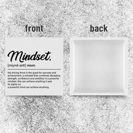 Inspirational Mindset Quote Wooden Box Sign Decor for Women Men, Mindset Definition Square Wooden Plaque for Bookshelves Tables Living Room Shelf Bedrooms Office Tabletop Decorations 5 x 5 Inches