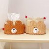 Generic Rattan Tissue Box Cover, Cute Bear Decorative Woven Paper
