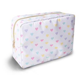 UIXIZQ - Bolsa de maquillaje de nailon, bolsa de viaje, neceser, organizador de maquillaje, bolsas de cosméticos con cierre, tamaño pequeño, grande para mujeres y niñas, Corazón blanco, Large, Bolsa de lavanda, bolsa de maquillaje de viaje