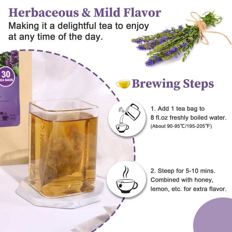FullChea - Hyssop Tea Bags, 30 Teabags, 1.5g/bag - Premium