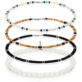 4 Pcs Puka Shell Necklace for Men Surfer Necklace Choker Beach Puka Choker Seashell Necklaces with Clam Chip Beads Xmas Gift (Elegant Color)